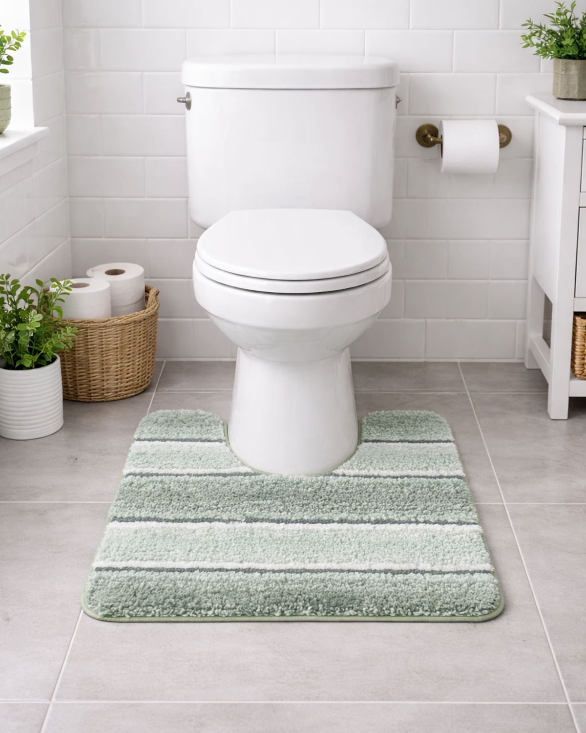 Deep Pile Striped Bathroom Mats - Green - The Classic Boutique
