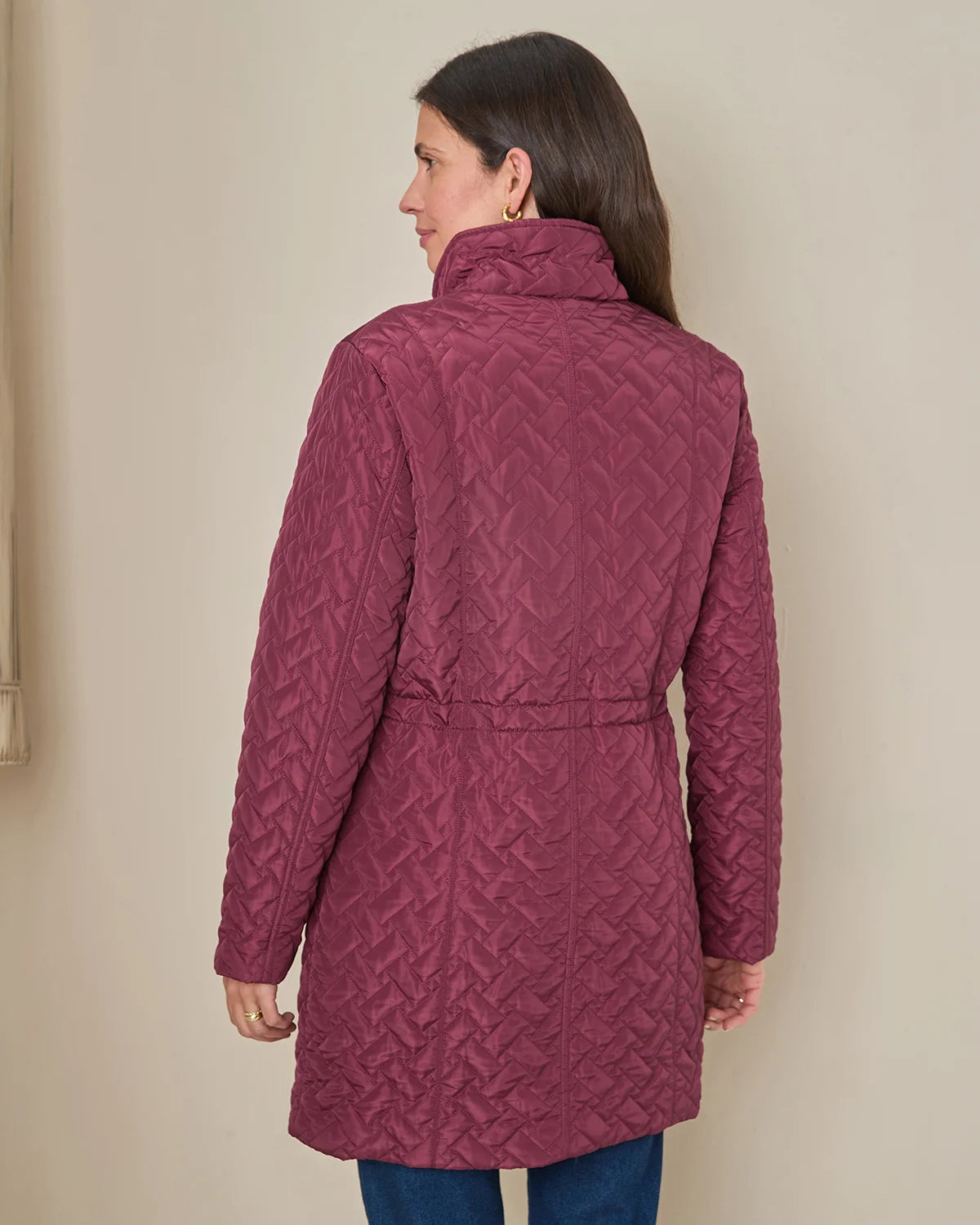 Ursula Quilted Showerproof 3/4 Length Coat - Claret