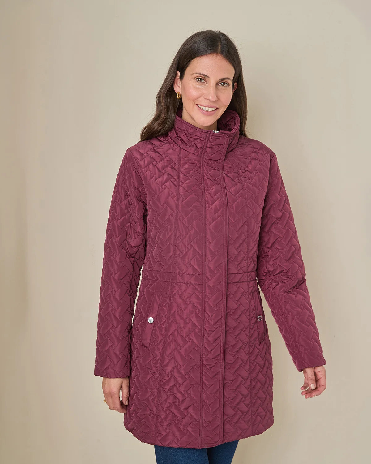 Ursula Quilted Showerproof 3/4 Length Coat - Claret