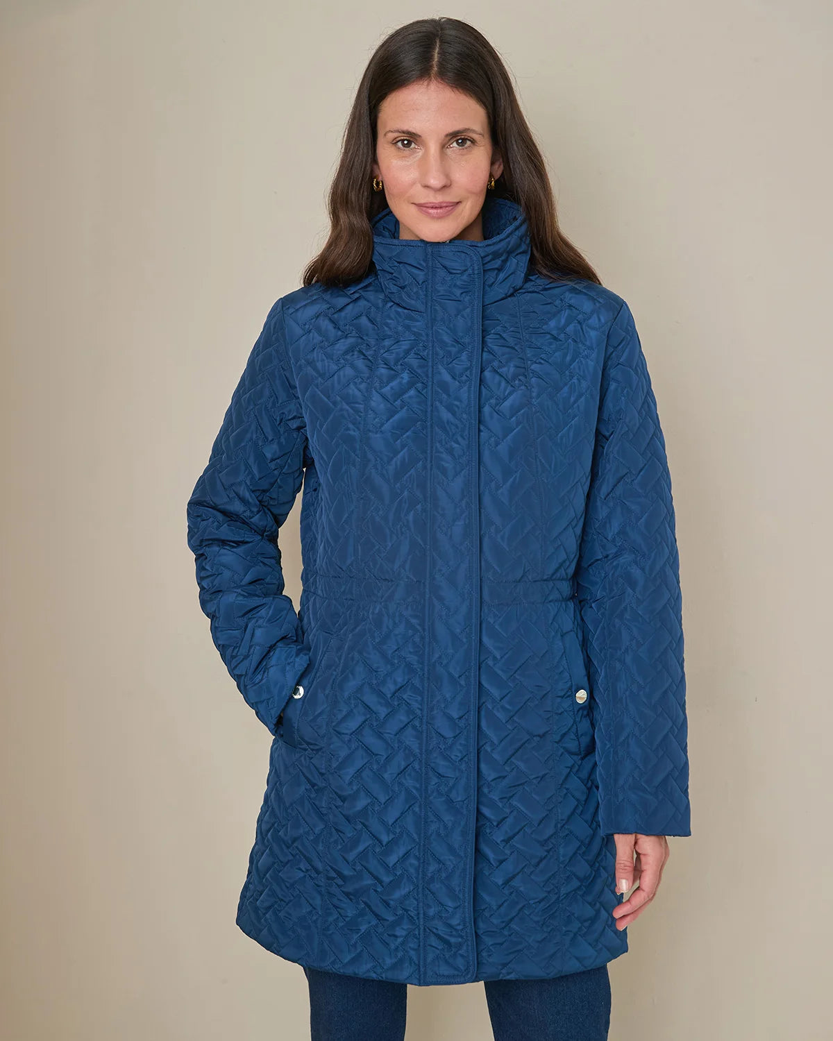Ursula Quilted Showerproof 3/4 Length Coat - Navy