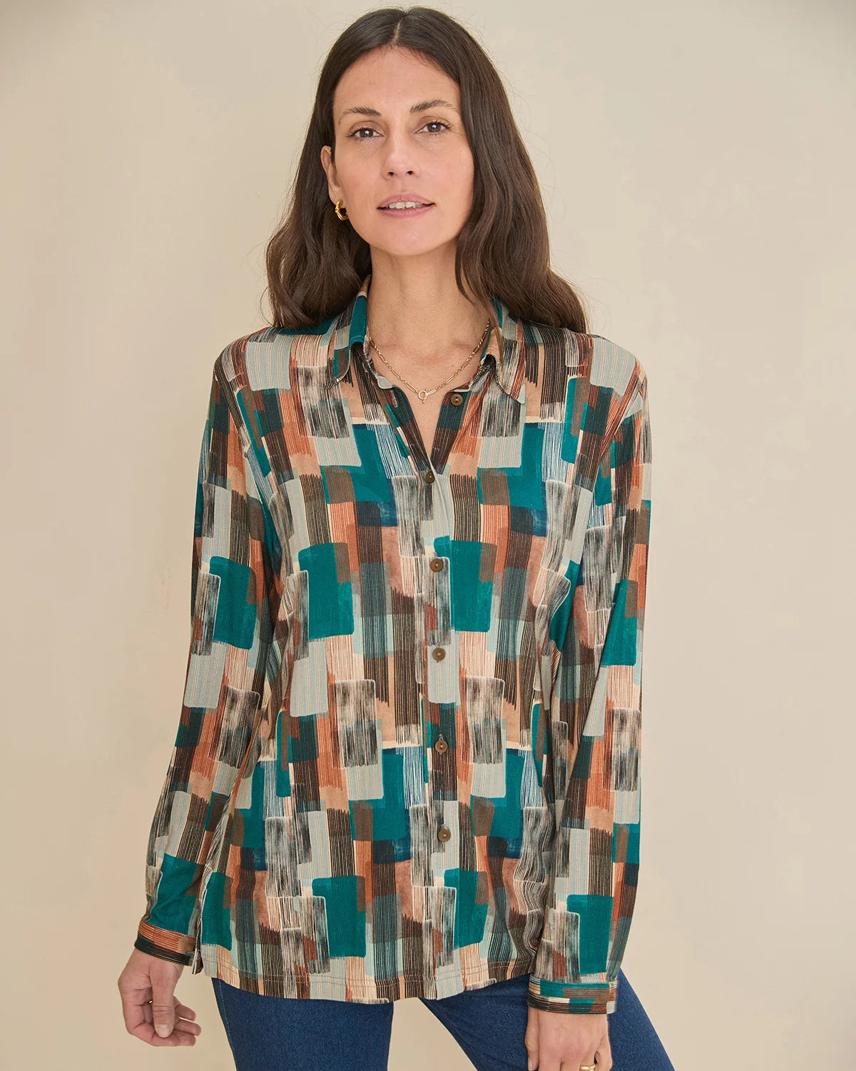 Winona Patterned Viscose  Mix Long Sleeve Blouse