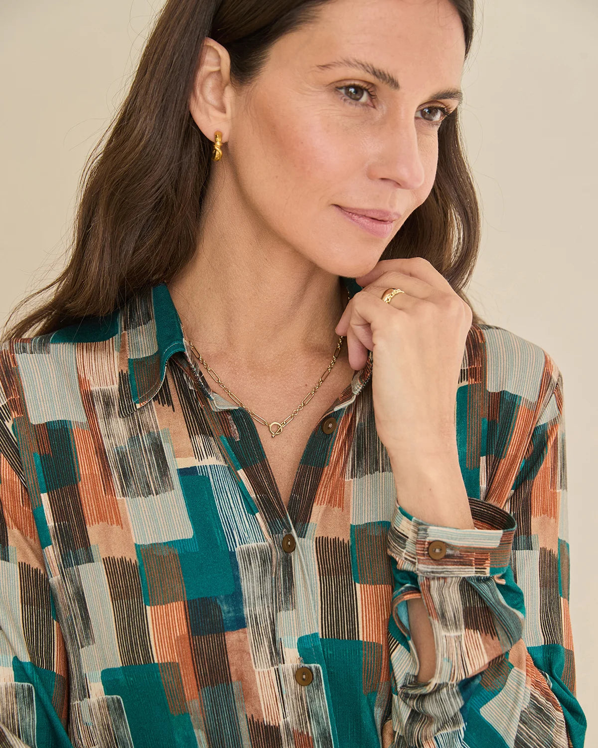 Winona Patterned Viscose  Mix Long Sleeve Blouse