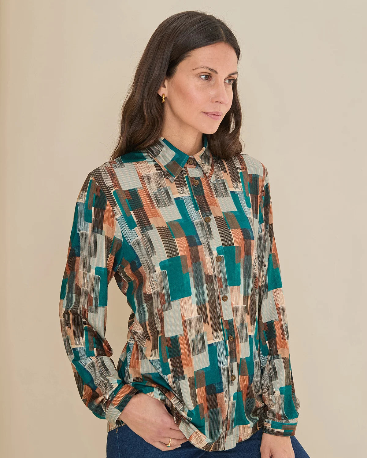 Winona Patterned Viscose  Mix Long Sleeve Blouse