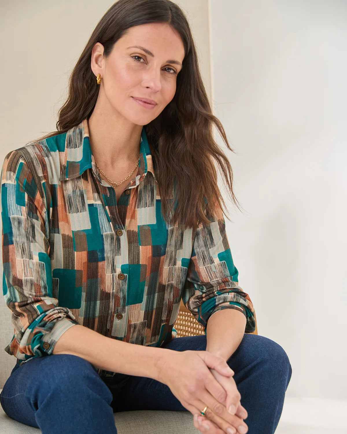 Winona Patterned Viscose  Mix Long Sleeve Blouse