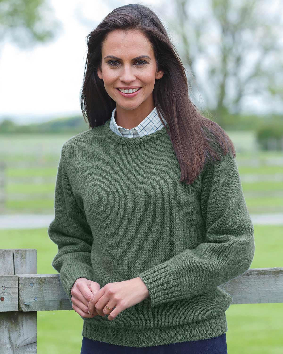 Shetland Wool Crew Neck Jumper - Lovat - The Classic Boutique
