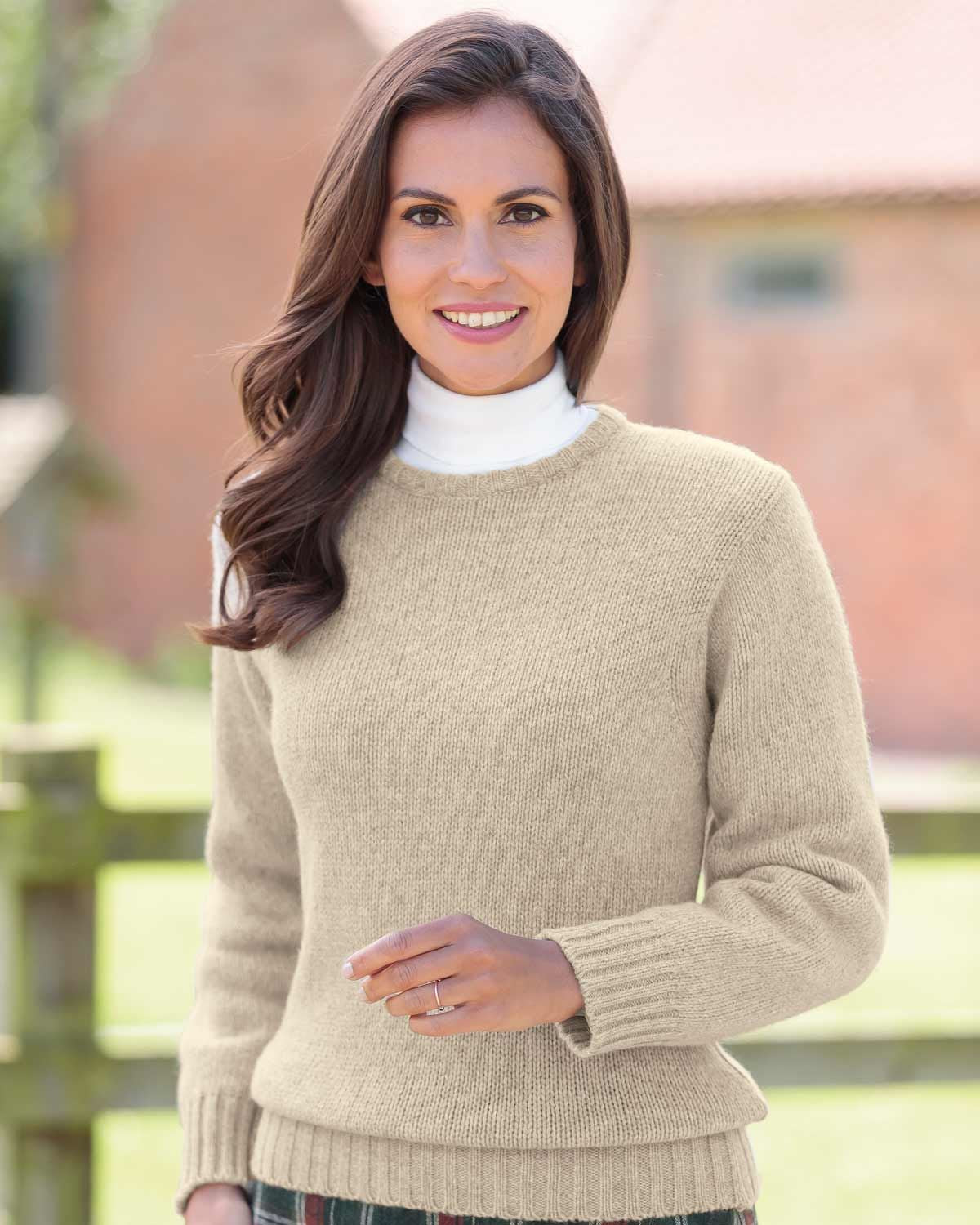 Shetland Wool Crew Neck Jumper - Natural - The Classic Boutique