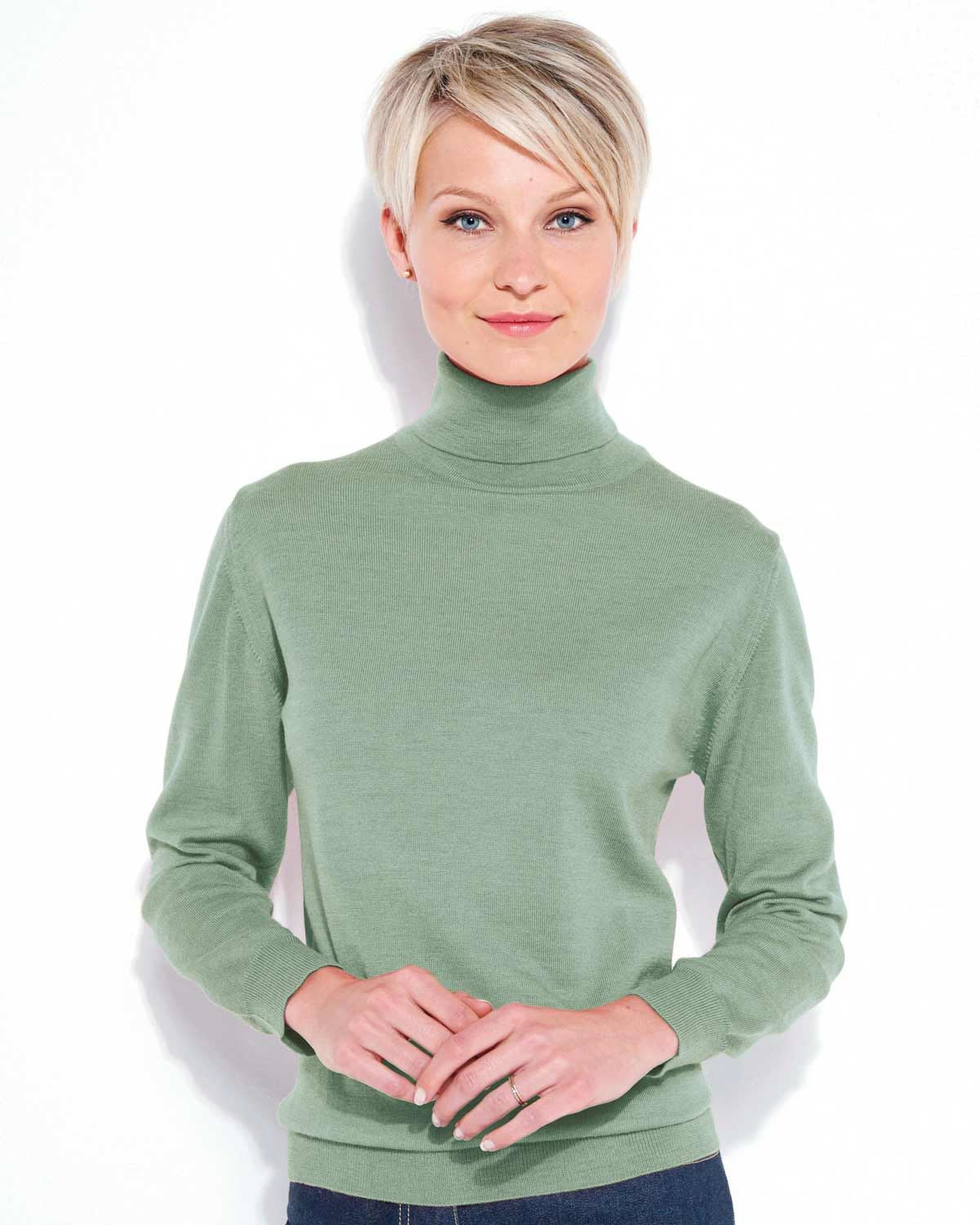 Merino Wool Roll Neck Jumper - Sage - The Classic Boutique