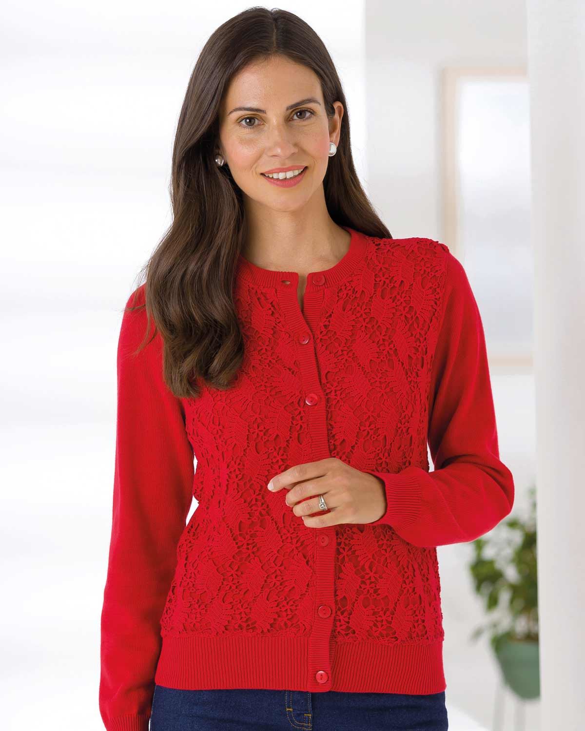 Rosie Lace Cotton Cardigan - Cherry - Image 1 - The Classic Boutique