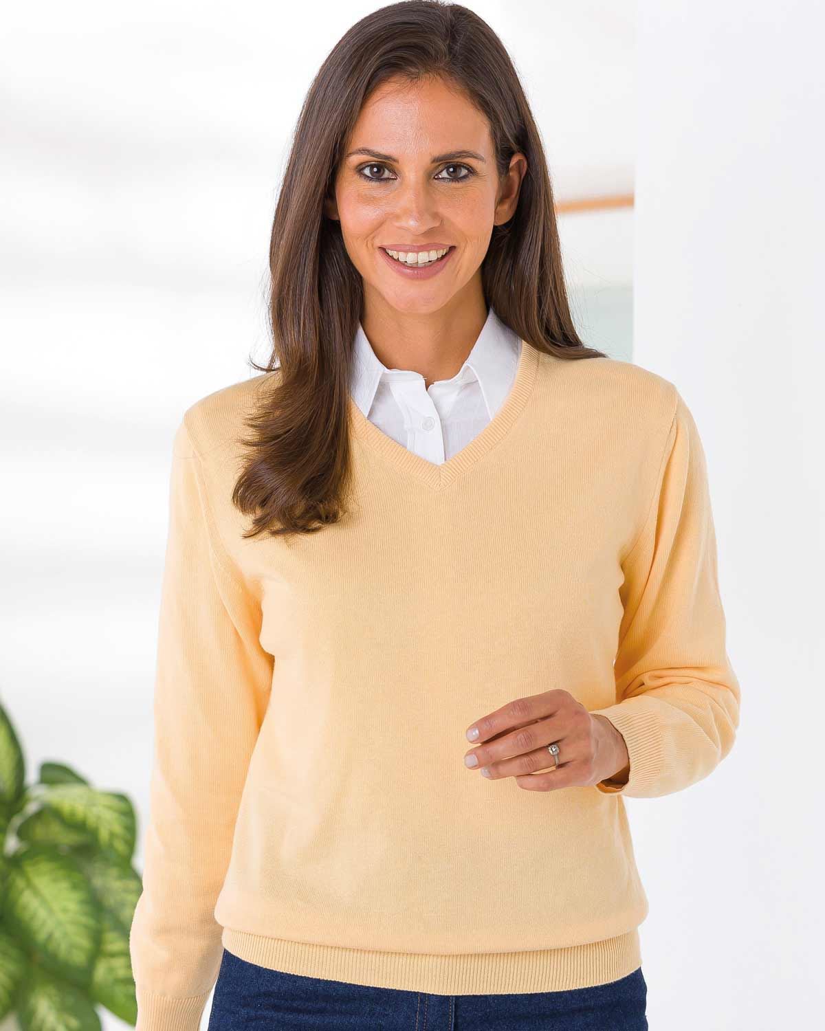 Cotton V Neck Jumper - Apricot - The Classic Boutique